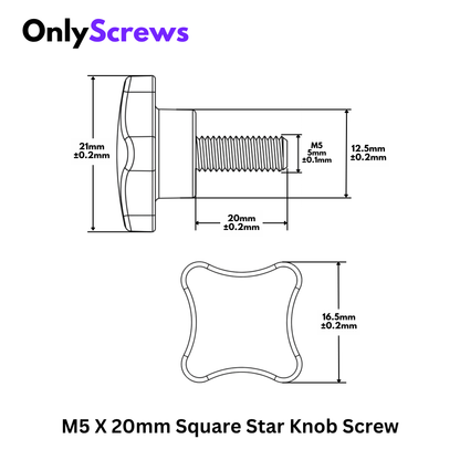 M5 X 20mm Square Star Knob Bakelite Screw (Dia: 5mm Length: 20mm)