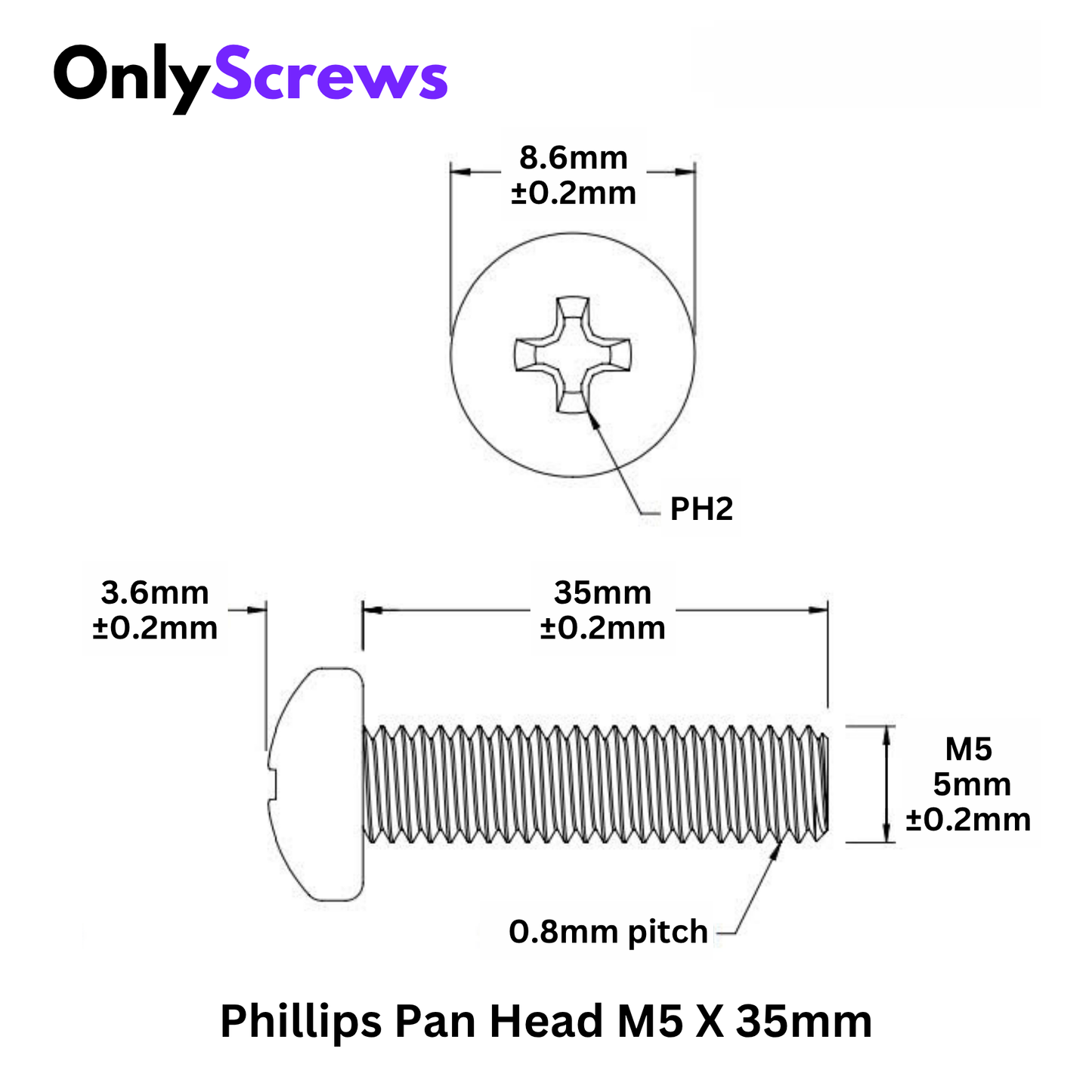 M5 X 35mm Phillips Pan head Mild Steel with Zinc Blue plating Screw (Dia. 5mm, Length 35mm)