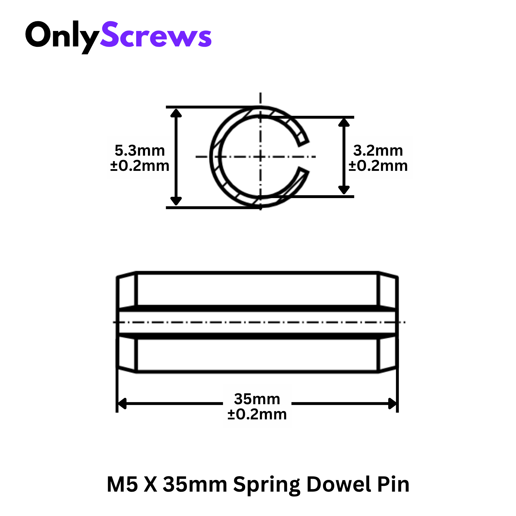 M5 X 35mm Spring Dowel Pins (Dia:5.3mm Length: 35mm)