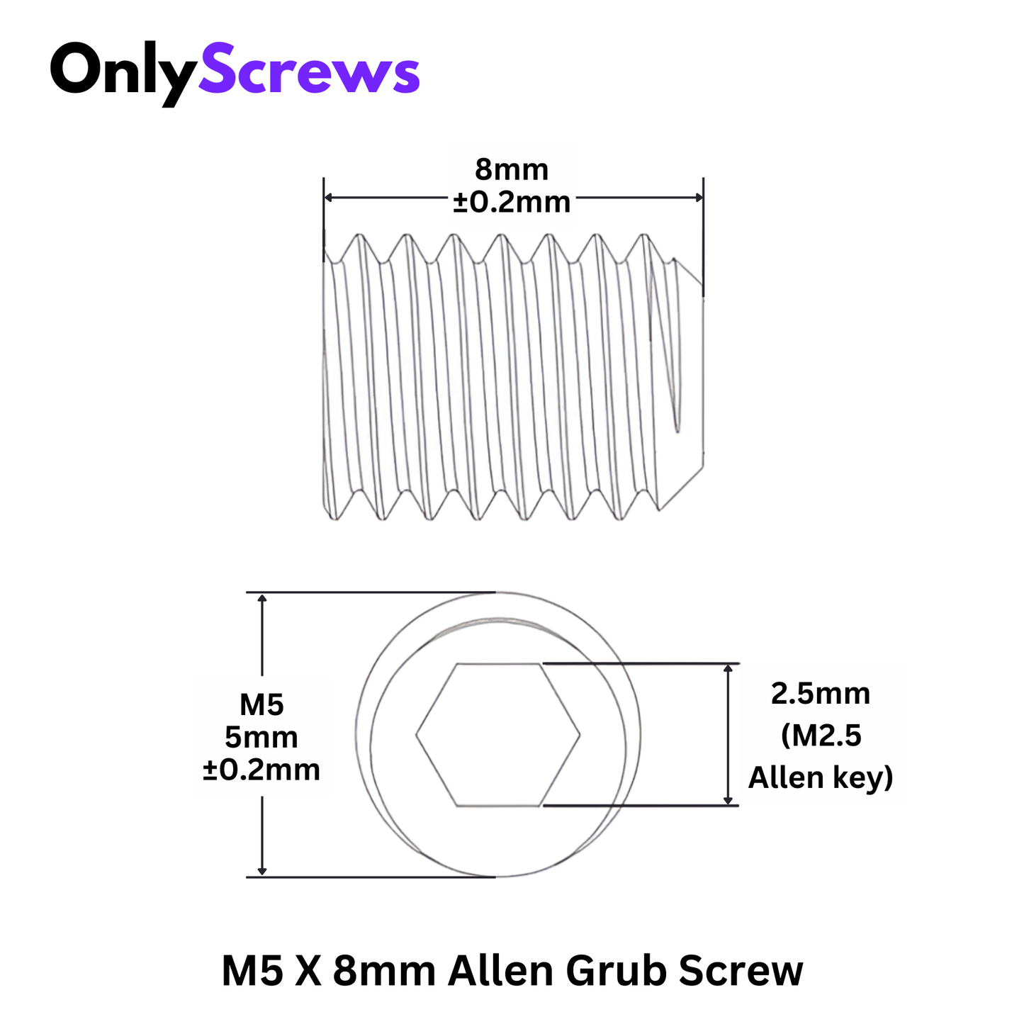 M5 X 8mm Grub Screw SS304 (Dia. 5mm, Length 8mm)