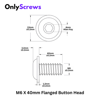 M6 X 40mm Hex (Allen) Flanged Button Head High Tensile