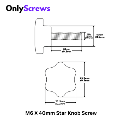 M6 X 40mm Six Star Head Knob Screw (Dia: 6mm Length: 40mm)