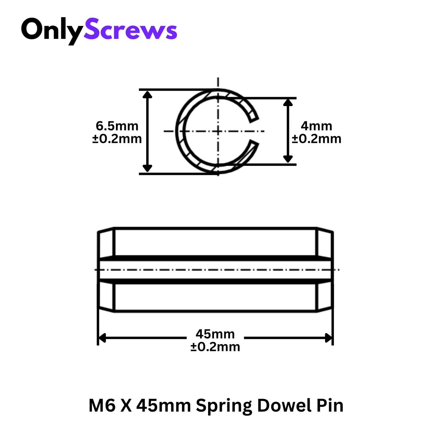 M6 X 45mm Spring Dowel Pins (Dia:6.5mm Length: 45mm)