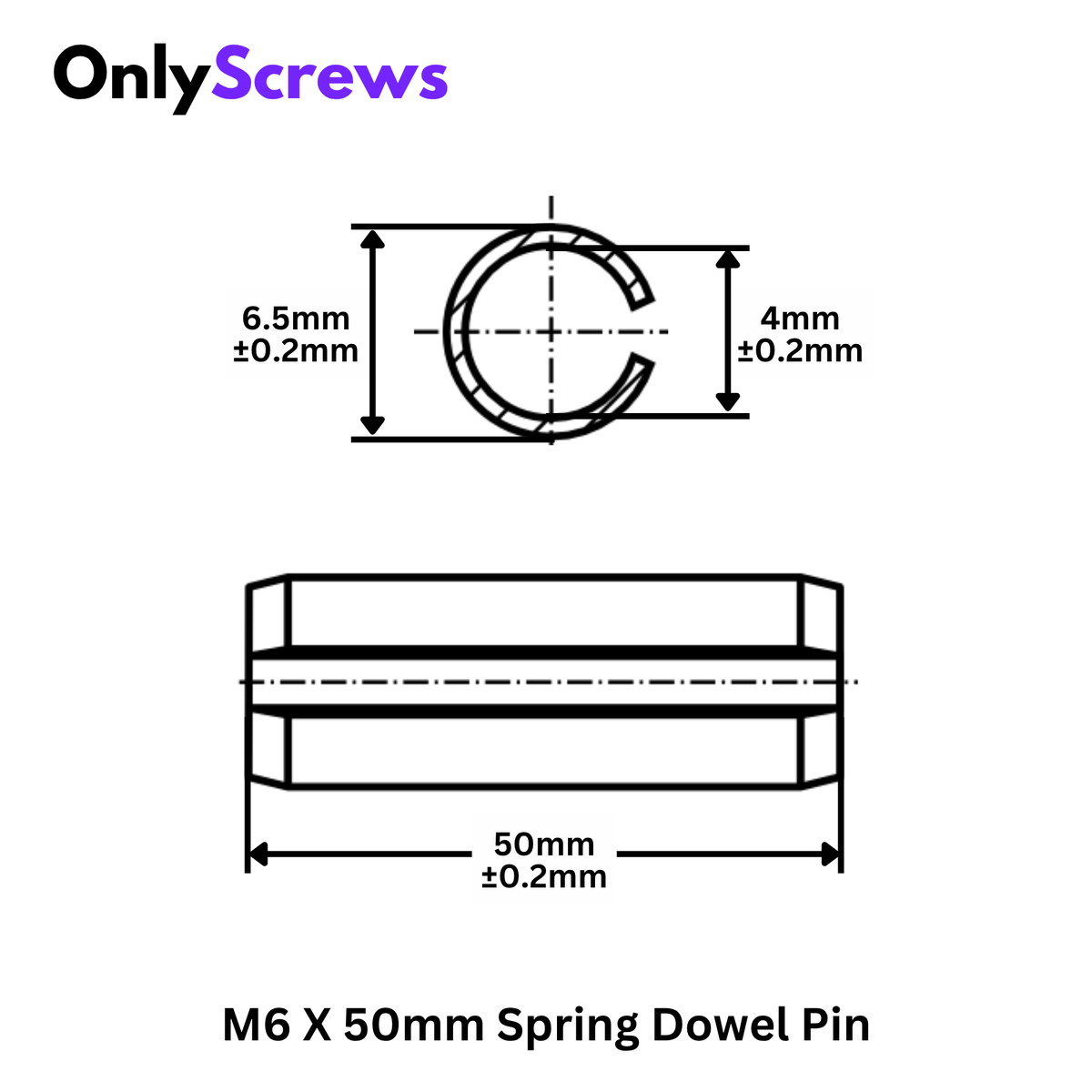 M6 X 50mm Spring Dowel Pins (Dia:6.5mm Length: 50mm)