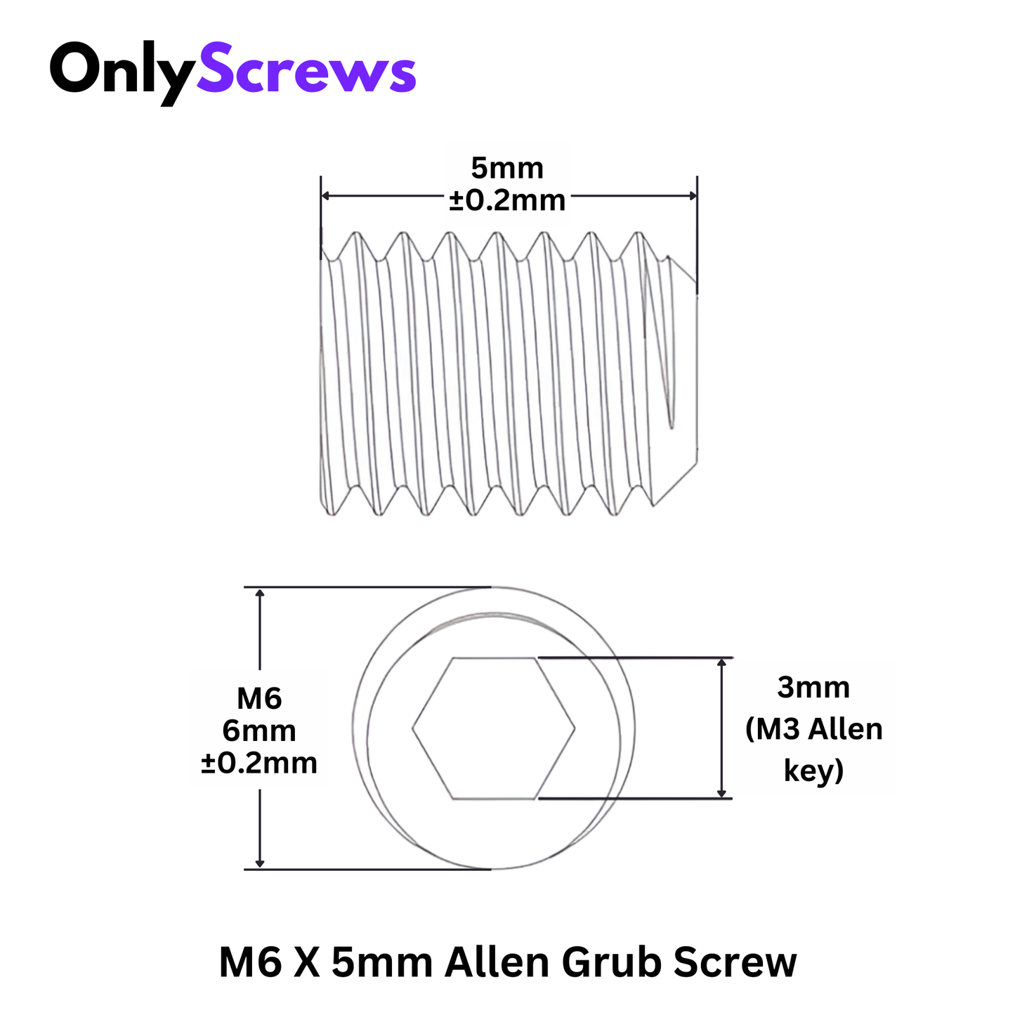 M6 X 5mm Grub Screw SS304 (Dia. 6mm, Length 5mm)