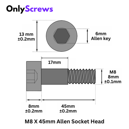 M8 X 45mm Hex (Allen) Socket Head High Tensile(12.9) Black oxide screw (Dia. 8mm, Length 45mm)