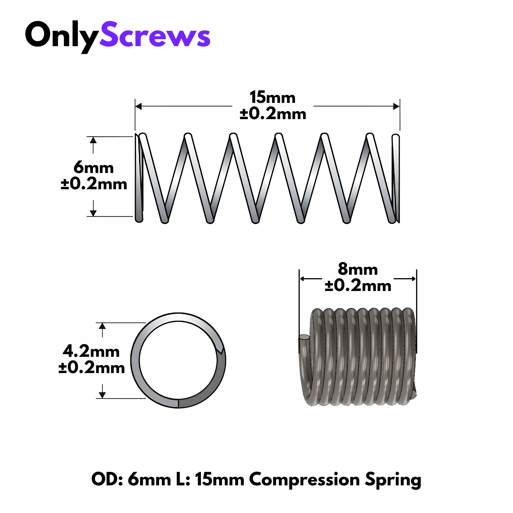 OD: 6mm, Free Length: 15mm, Wire Dia: 0.8mm Compression Spring Stainless Steel 304