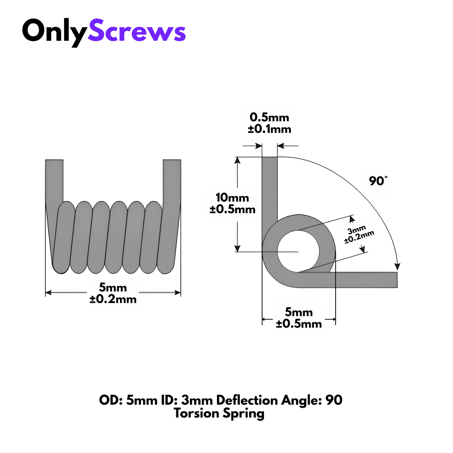 OD: 5mm ID: 3mm L: 5mm Deflection Angle: 90° Torsion Spring Stainless Steel 304