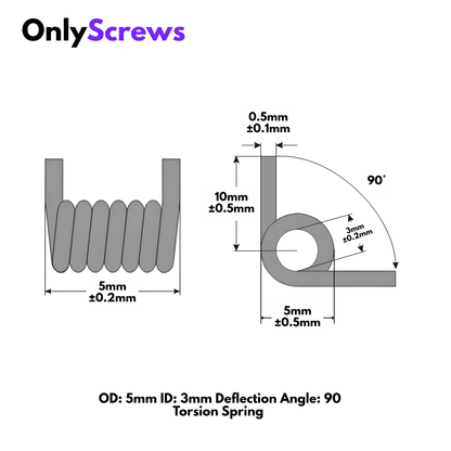 OD: 5mm ID: 3mm L: 5mm Deflection Angle: 90° Torsion Spring Stainless Steel 304