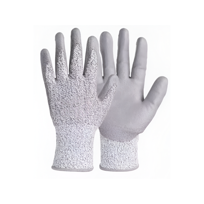 PU coated Cut and Abrasion Resistant Grey Latex Industrial Safety Gloves