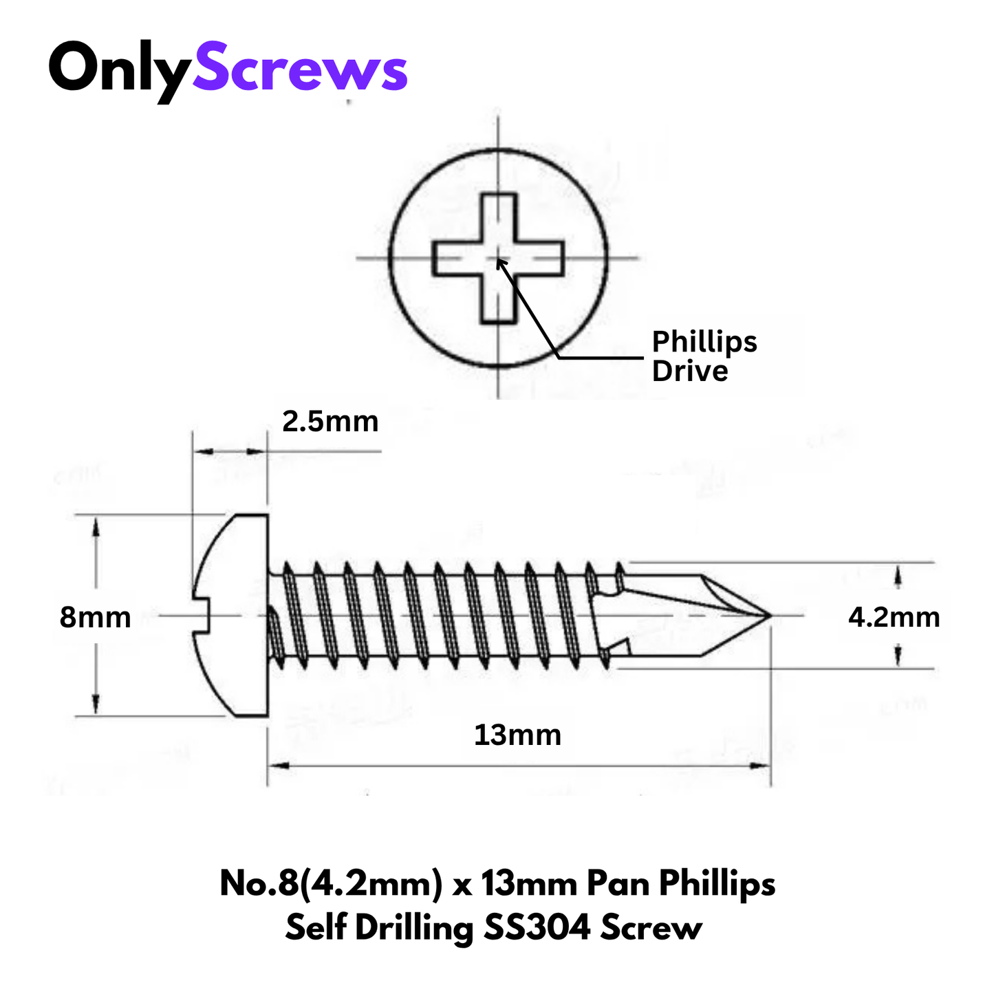 Pan Phillips Self Drilling SS304 Screw