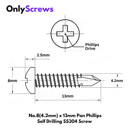 Pan Phillips Self Drilling SS304 Screw