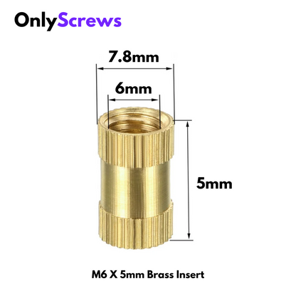 M6 X 5mm Brass Threaded Inserts (Dia. 6mm, Length 5mm)