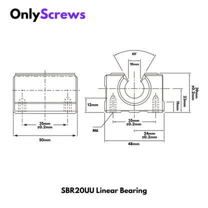 SME20UU Open Type Housing with Linear Bearing Slider Bushing for 20mm Shaft