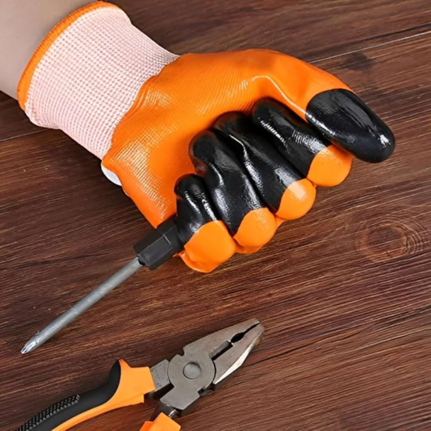 Nitrile coated Orange and Black Industrial Safety Gloves