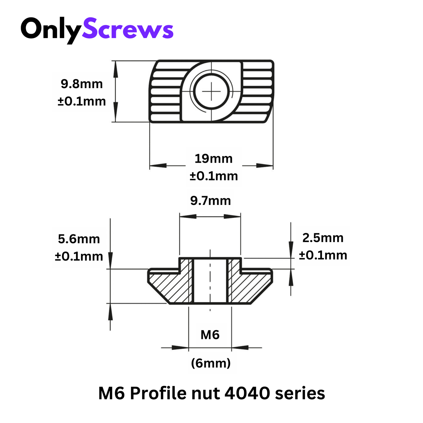 M6 Profile Nuts Mild Steel with Zinc plating for 4040 series (T Nut/Hammer Nut)