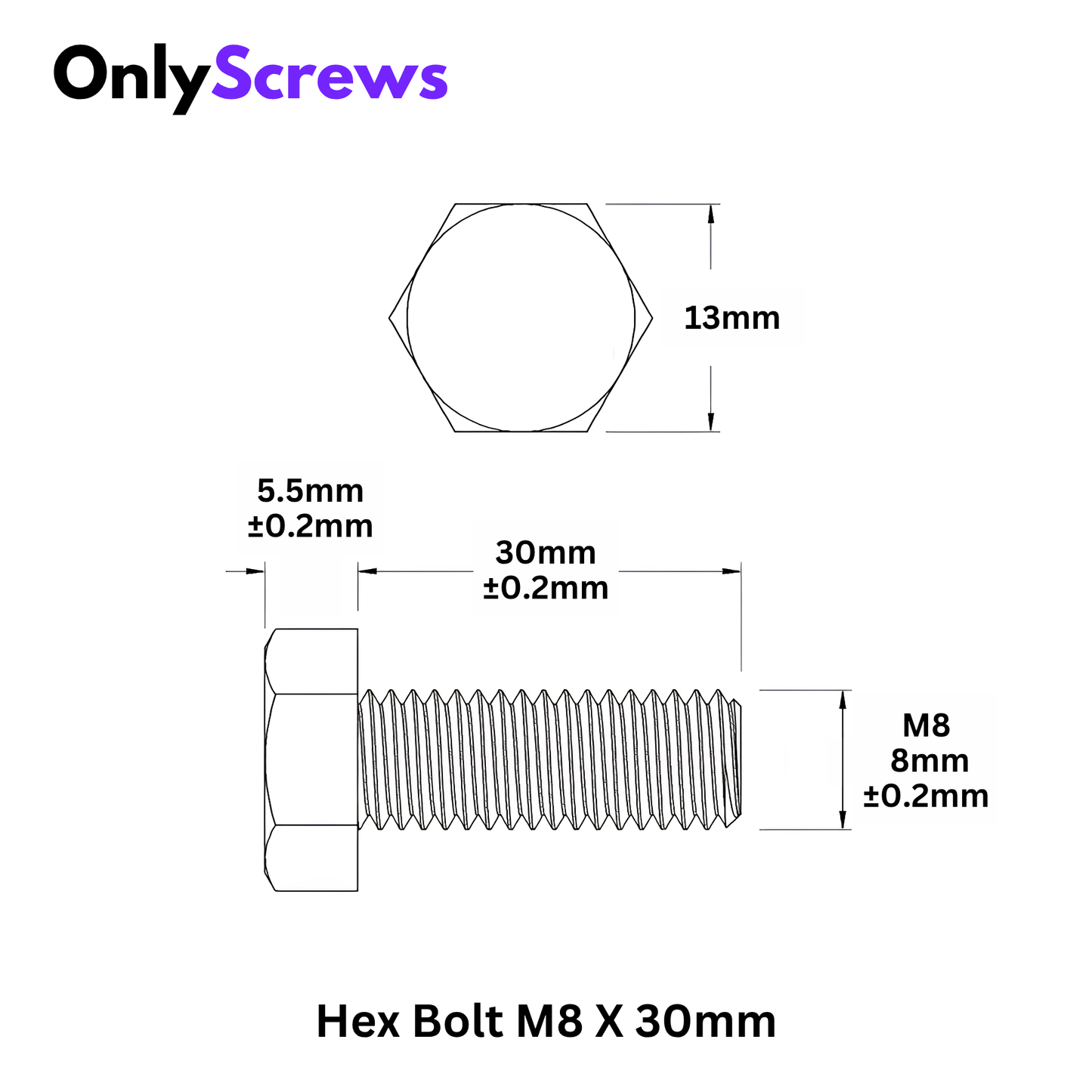UNBRAKO M8 X 30mm Hex Bolt High Tensile(10.9) Black oxide