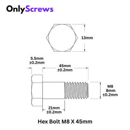UNBRAKO M8 X 45mm Hex Bolt High Tensile(10.9) Black oxide
