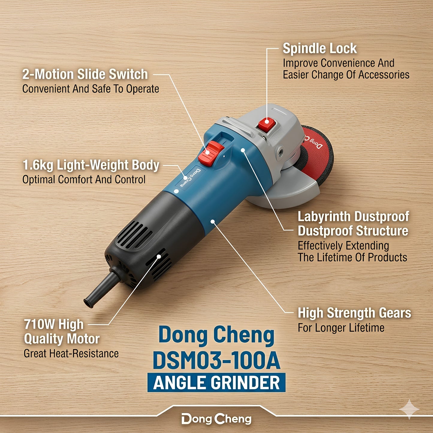 Dong Cheng DSM03-100A Angle Grinder 100mm 710W – Heavy Duty Electric Grinder for Cutting & Grinding