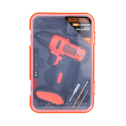 BLACK + DECKER LD12SP 12V 10mm Li-ion Cordless Variable Speed Reversible Drill Machine Driver with 10 Screwdriver & 2 Drill Machine Bits for Home & DIY Use, 1 Year Warranty