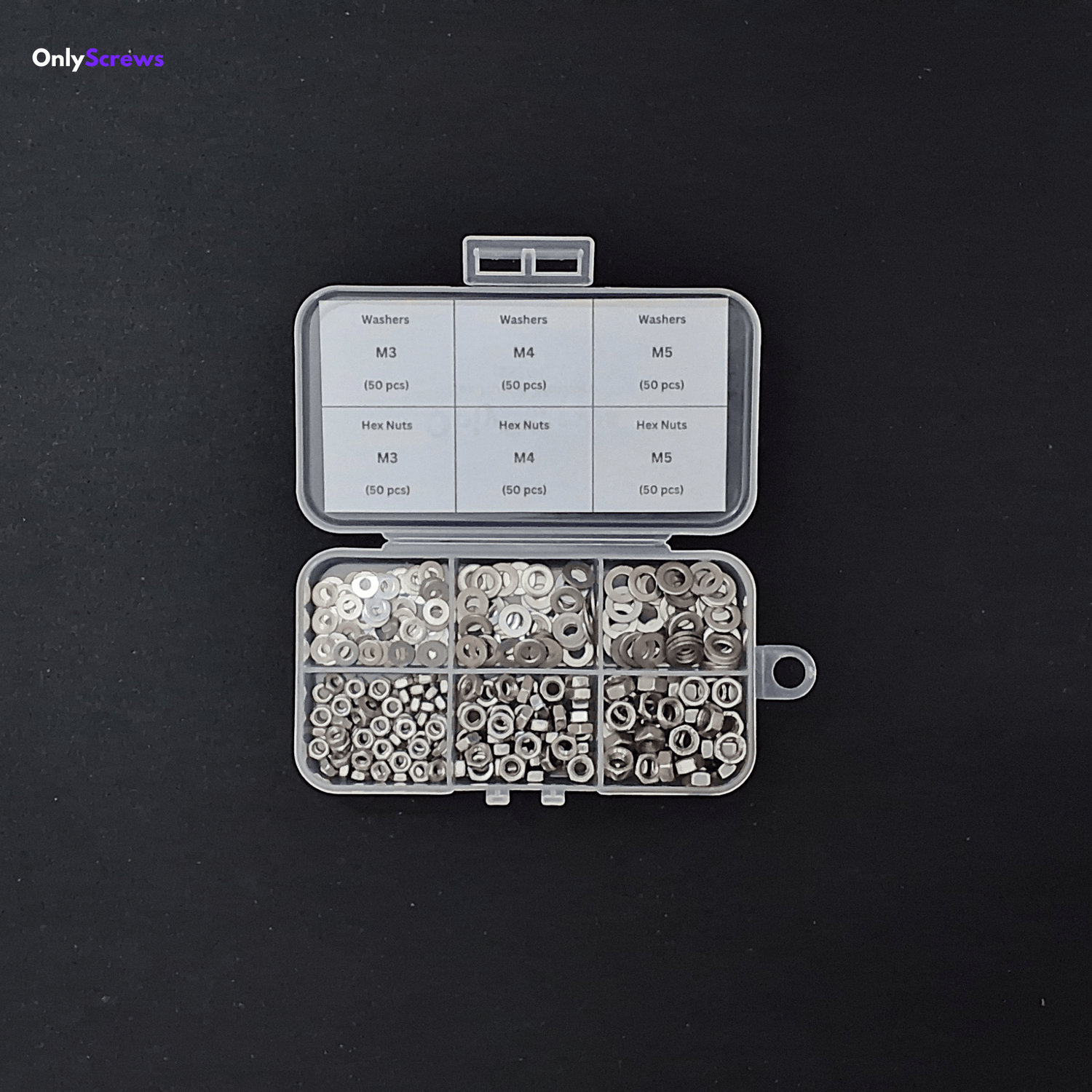 Hex Nuts and Washers Assorted Screw Pack M3, M4 & M5 (SS304) - OnlyScrews