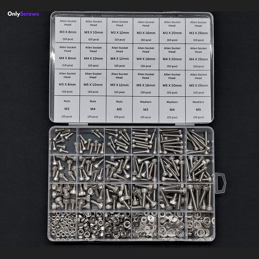Hex(Allen) Socket Head Assorted Screw Pack M3, M4 & M5 (SS304) – OnlyScrews