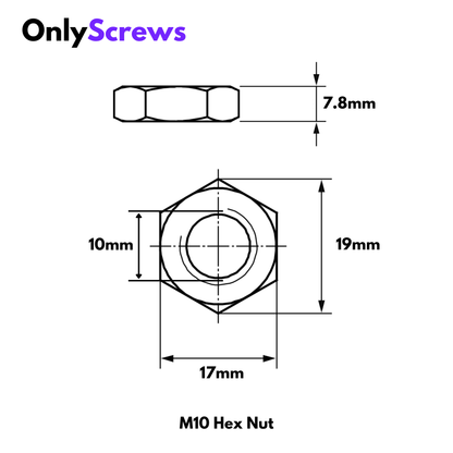 M10 Hex Nut SS304 (Dia. 10mm) - OnlyScrews