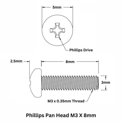 M3 X 8mm Phillips Pan head SS 304 Screw - OnlyScrews